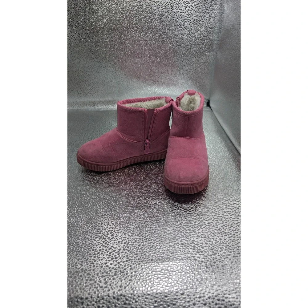 Cat & Jack Girl Pink Faux Suede Faux Fur Lined Ankle Boots Size 9 Zipper Closure